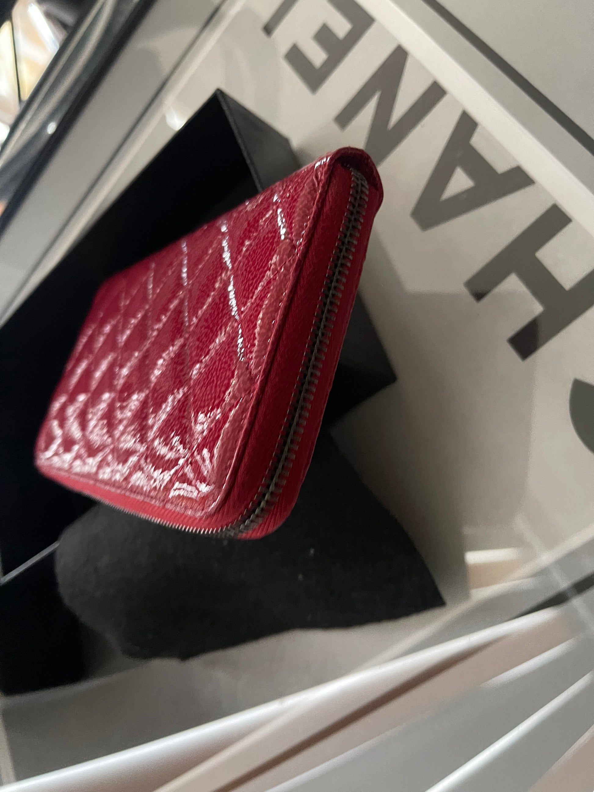 Chanel CC Brilliant Zip-Around Red Quilted Patent Leather Wallet