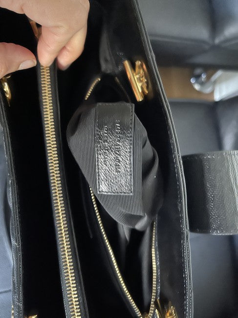 Monogram Shopping Grain De Poudre Matelasse Chevron Black Calfskin Shoulder Bag
